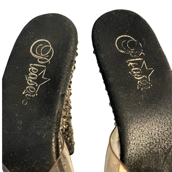 PLEASER Bejeweled Platform Slides Sandals Gunmetal Rhinestone Studs Fits Size 8 - Picture 4 of 8